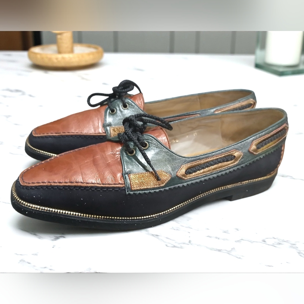 Vtg Margaret J Tie Flat Loafers Colorful Lightweight Size 7 Womans Artsy